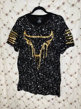 Black Short Sleeve Tee with Metallic Gold Drip Graphic